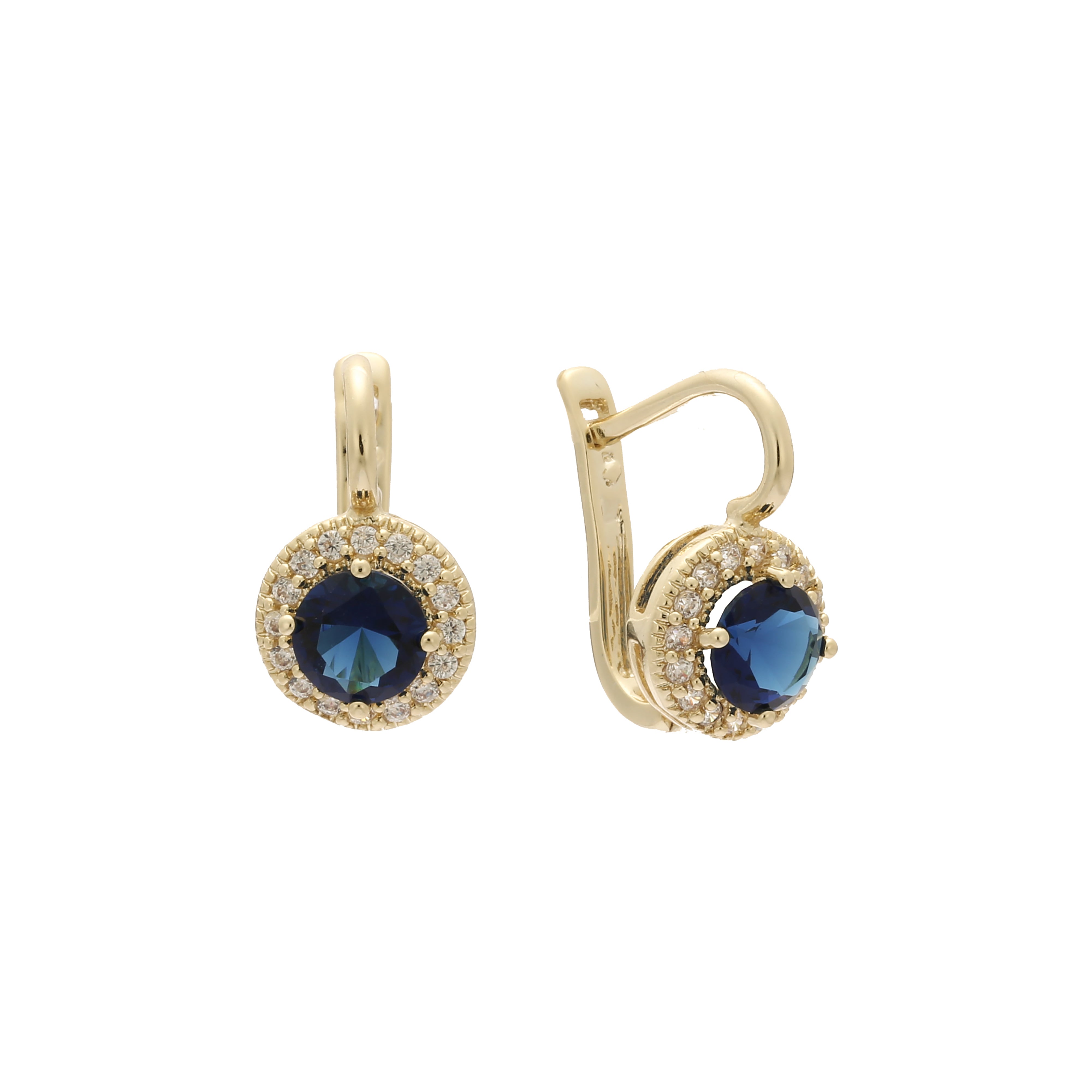 .Halo colorful cz earrings plated in 14K Gold, Rose Gold