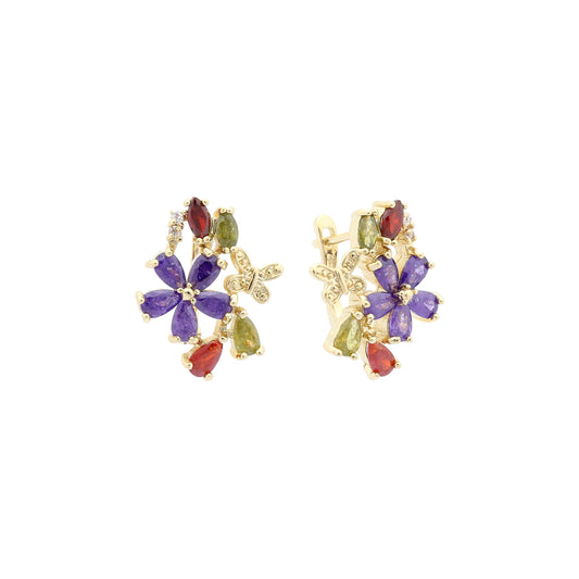 Flora Flowers cluster CZs 14K Gold, Rose Gold earrings