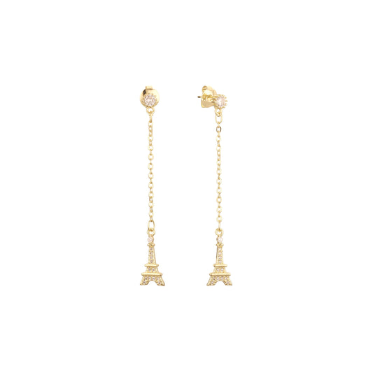 Eiffel Tower 14K Gold drop stud earrings