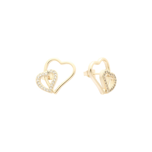 14k gold double heart stud earrings