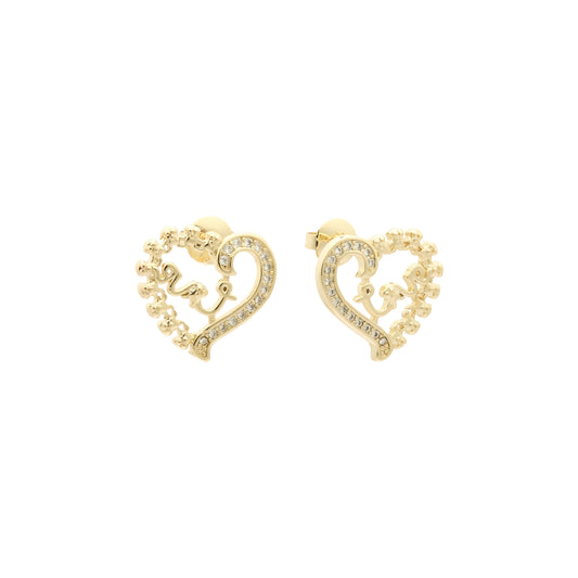 Heart paved white Czs 14K Gold, Rose Gold stud earrings