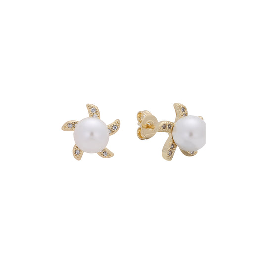 14k gold pearl starfish stud earrings