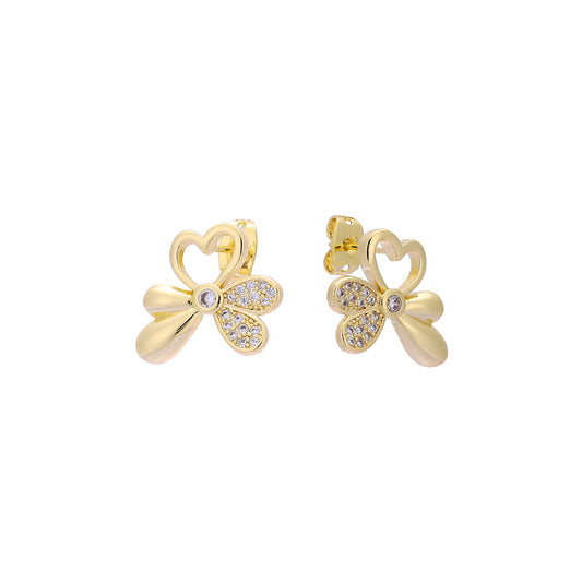 Heart and clover 14K Gold stud earrings