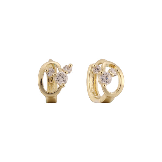 14k gold three stones huggie earrings