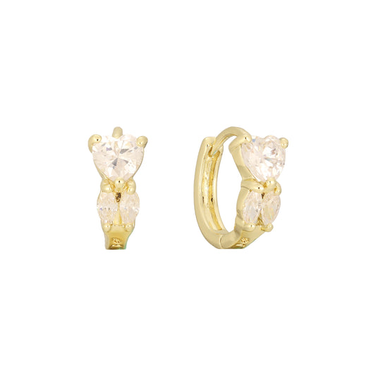 14k gold heart stone huggie earrings