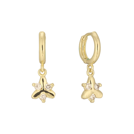 Triple White Czs 14k gold drop huggie earrings