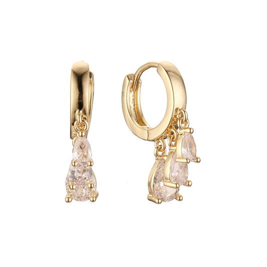 Cluster teardrop stones huggie earrings in 14K Gold, Rose Gold plating colors