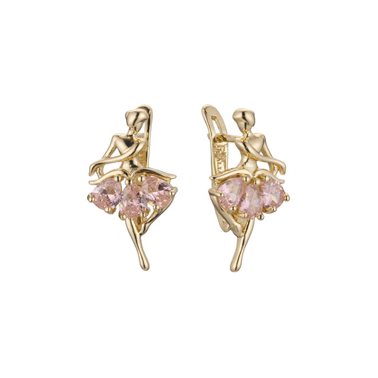 Ballet dancer cluster earrings in 14K Gold, Rose Gold plating colors