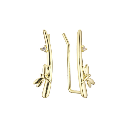 Crawler dragonfly earrings in 14K Gold, Rose Gold plating colors