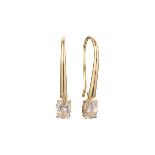 Wire hook solitaire oval earrings in 14K Gold, Rose Gold plating colors