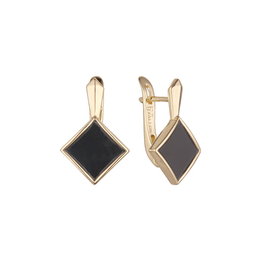 Black rhombus 14K Gold, Rose Gold earrings