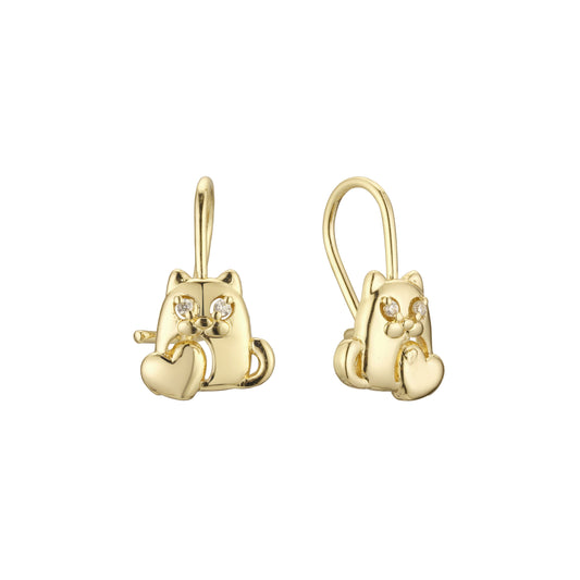 Wire hook racoon child earrings in 14K Gold, Rose Gold, two tone plating colors