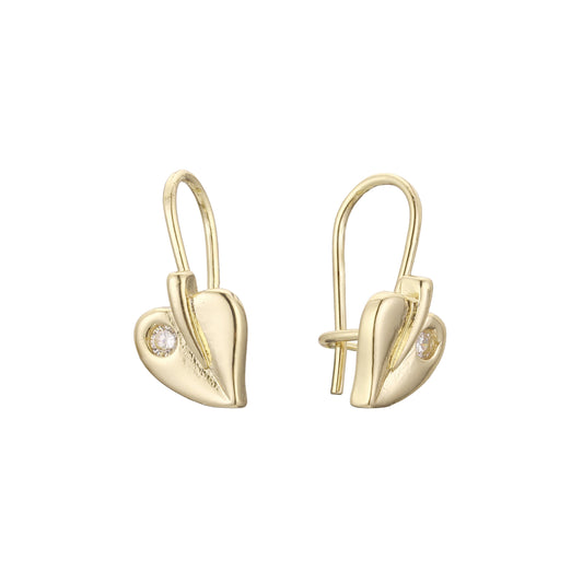 Wire hook leaves solitaire child earrings in 14K Gold, Rose Gold plating colors