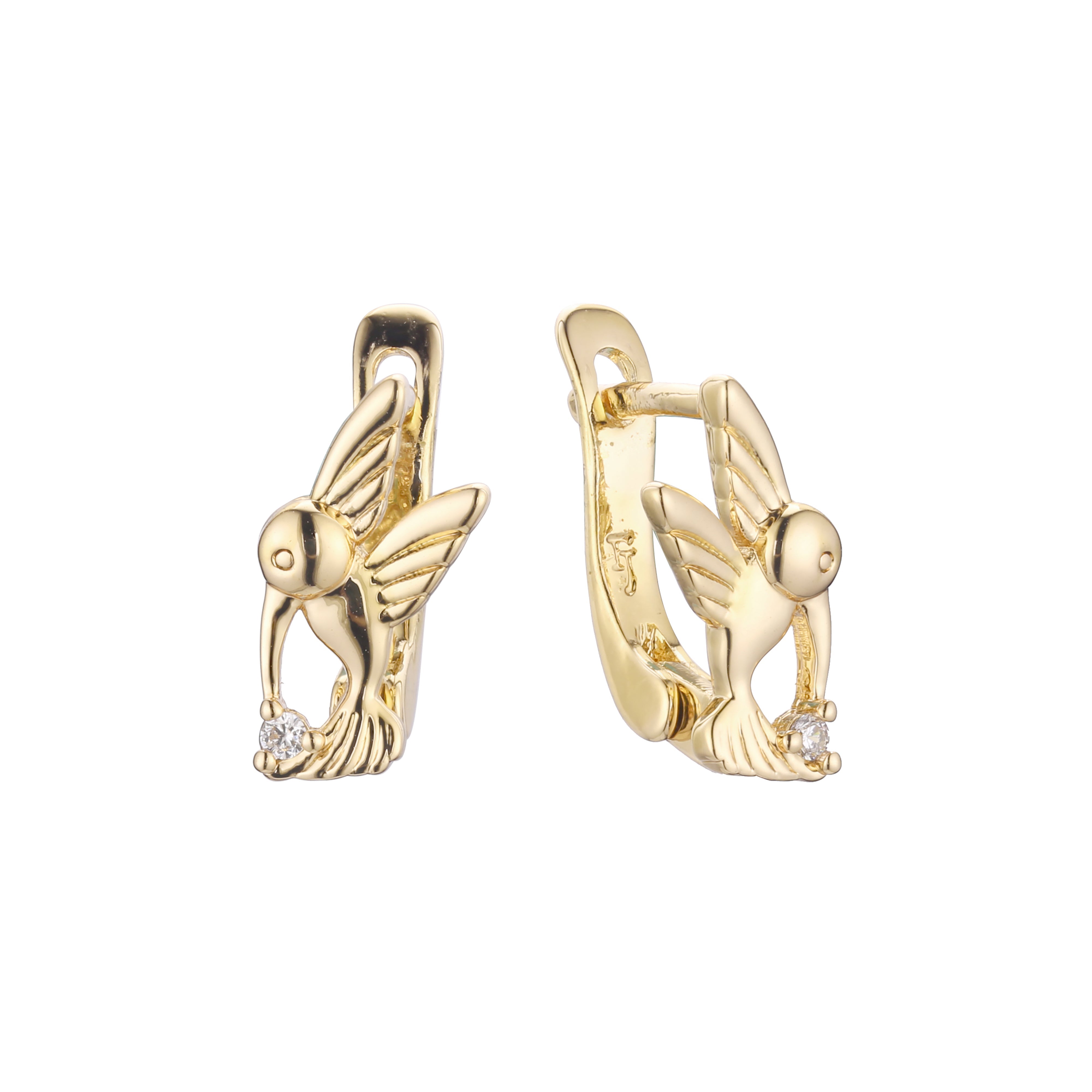 .Mia's Humming Bird - Bird child earrings in 14K Gold, Rose Gold plating colors