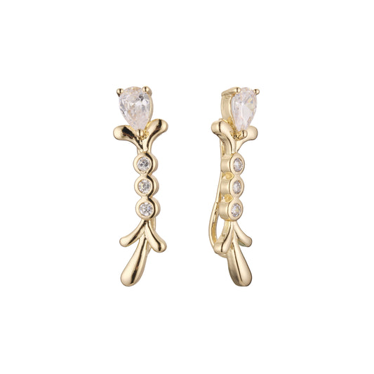 Crawler flower bunch solitaire earrings in 14K Gold, Rose Gold plating colors
