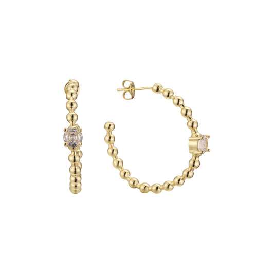 C hoop solitaire earrings in 14K Gold, Rose Gold plating colors