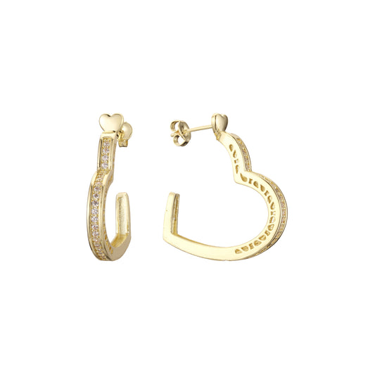 C hoop heart beads solitaire earrings in 14K Gold, Rose Gold plating colors
