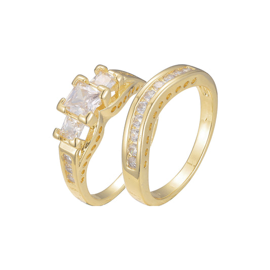 Three stone stackable rings in 18K Gold, White Gold, 14K Gold, plating colors