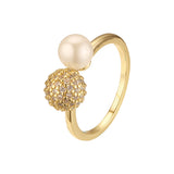 Fashion pearl with a ball of white cz Rose Gold, 14K Gold rings