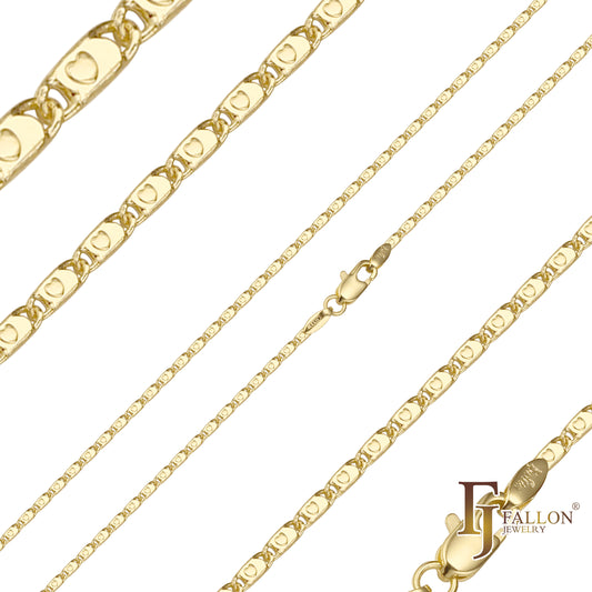 Solid snail link heart hammered chains plated in 14K Gold