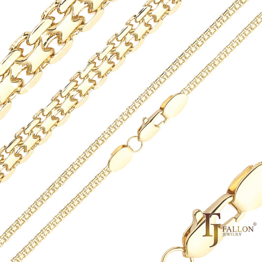 Bismarck weaving anchor double link chains plated in Rose Gold, 14K Gold three tone