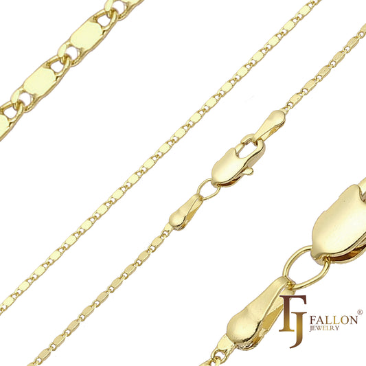 Slim solid snail link polished chains plated in 14K Gold, Rose Gold
