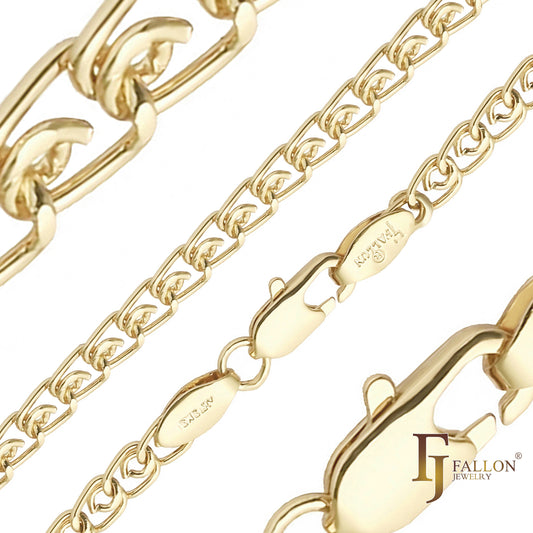 Weaving love cable link chains plated in 14K Gold, two tone, 18K Gold