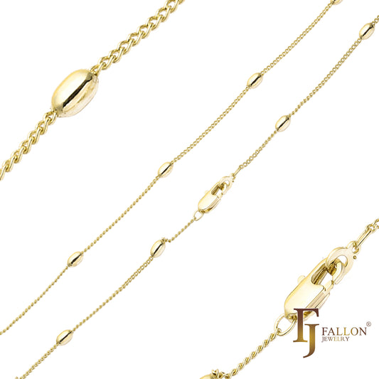 Beads round Curb cable link chains plated in 14K Gold, Rose Gold, two tone