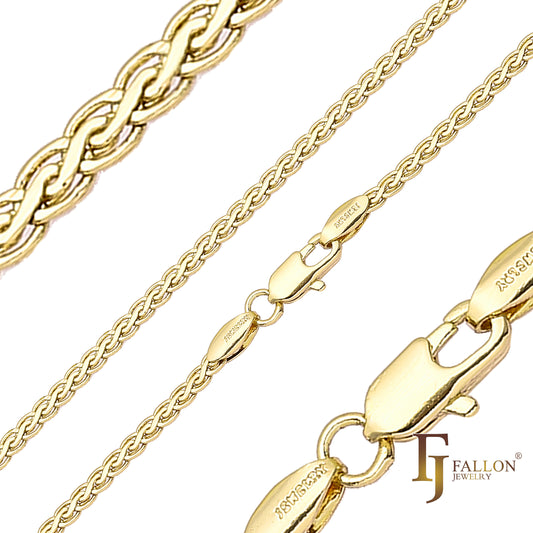 Spiga wheat glossy chains plated in White Gold, 14K Gold, Rose Gold, two tone