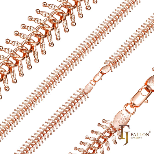 Rose Gold Fish bone link chains plated in 14K Gold, Rose Gold