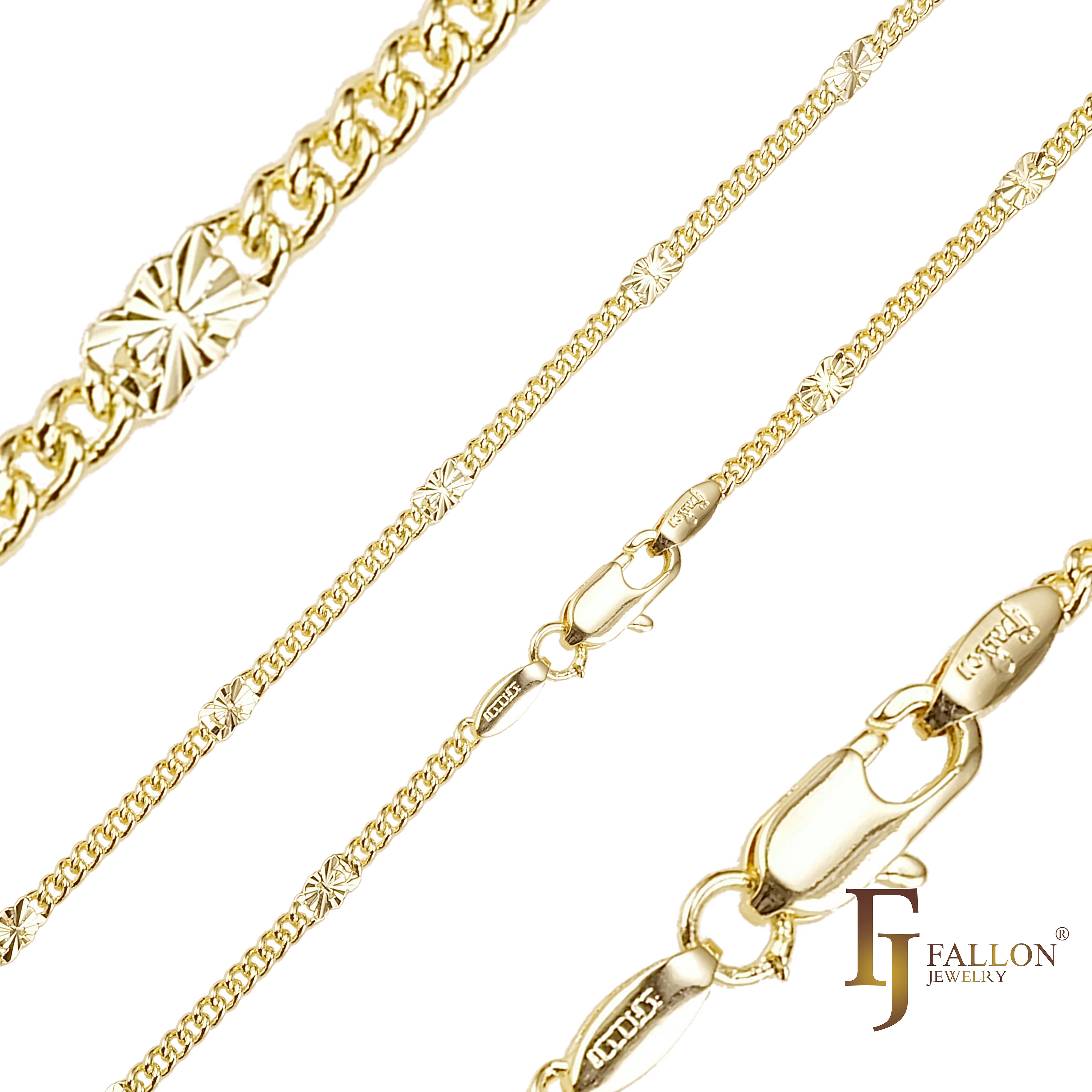 Sunflower fancy link chains plated in 14K Gold, Rose Gold, two tone, White Gold