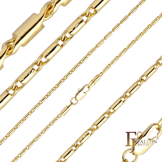 Solid snail link rounded cylinder chains plated in 14K Gold, Rose Gold, White Gold