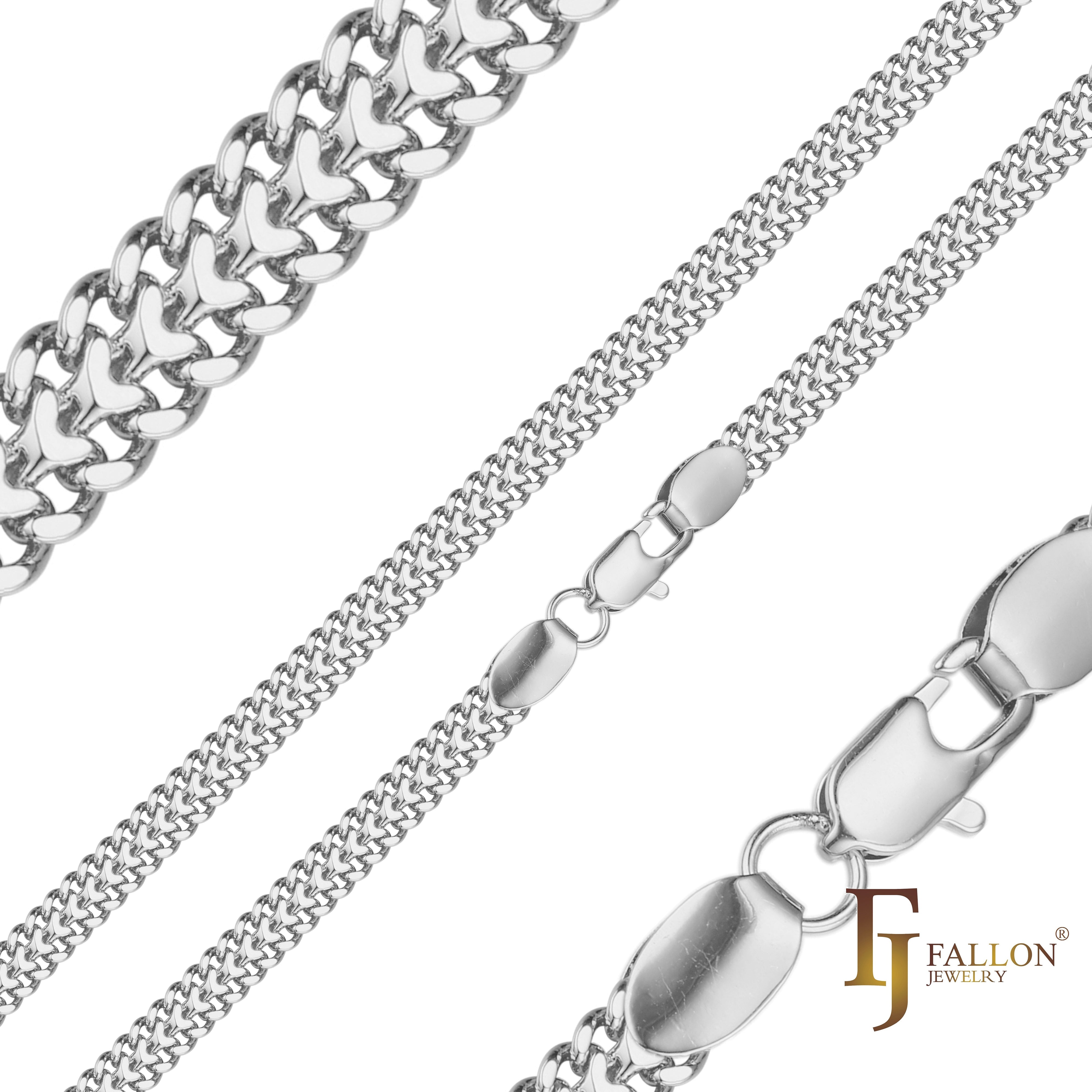 .Two-way Cuban double link chains plated in White Gold Surface flattened SF