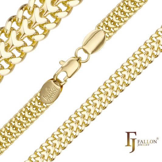 .Two-way Cuban double link chains plated in 14K Gold, 18K Gold, two tone Surface flattened SF