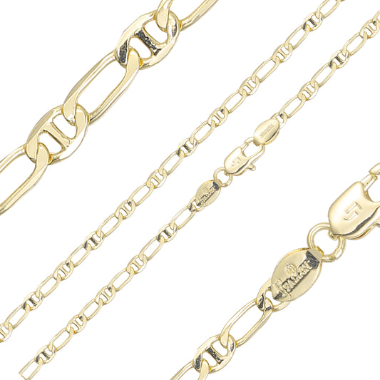 Half Mariner mixed curb link chains plated in 14K Gold, two tone