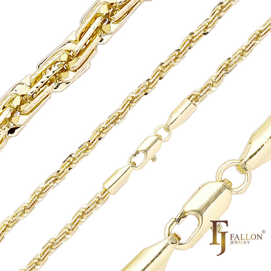 Compact diamond cut 14K Gold Rope chains
