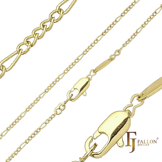 Cable fancy link chains plated in 14K Gold, Rose Gold