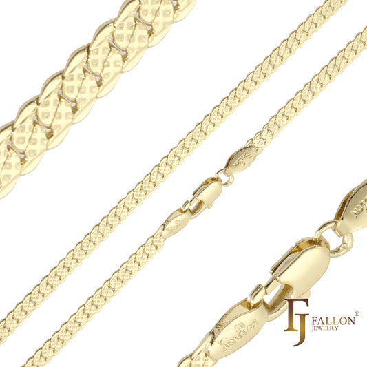 Flat Cuban link hammered chains plated in 14K Gold