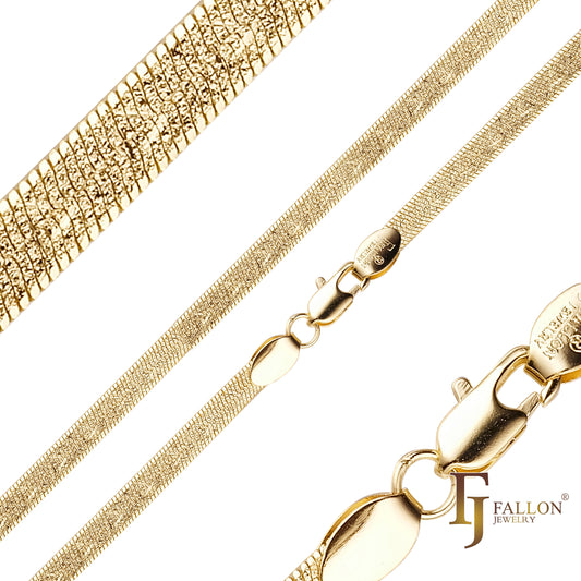 Flat snake Herringbone chains plated in 14K Gold, Rose Gold