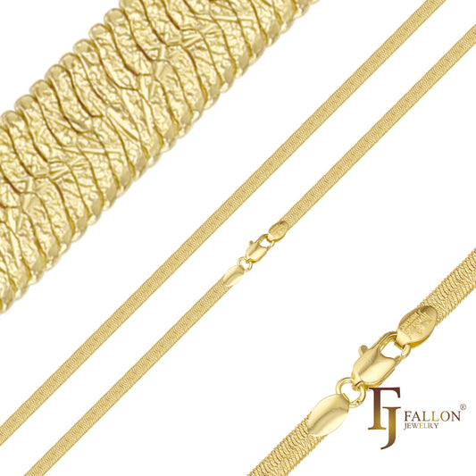 Snake Herringbone textured Chains plated in 14K Gold, Rose Gold