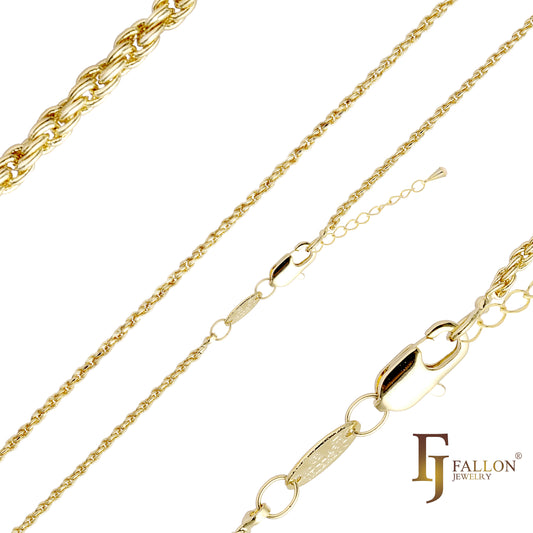 Rounded rolo link Rope chains plated in 14K Gold