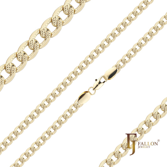 Curb link scattered hammered chains plated in 14K Gold or Rose Gold