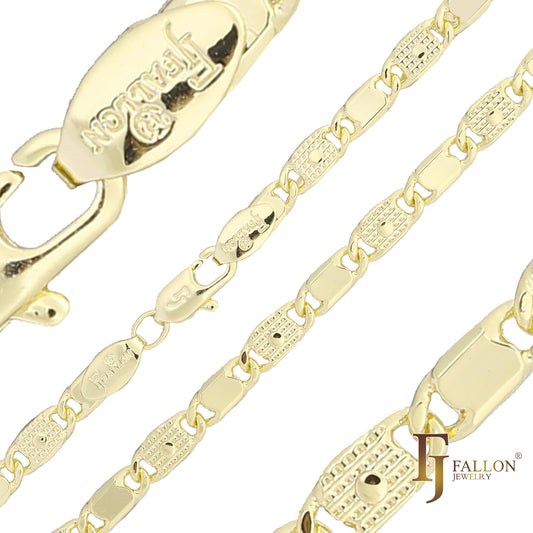 Solid snail link half hammered lock chains plated in 14K Gold