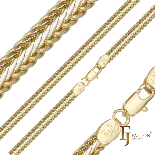 Foxtail link chains plated in 14K Gold, Rose Gold two tone, three tone