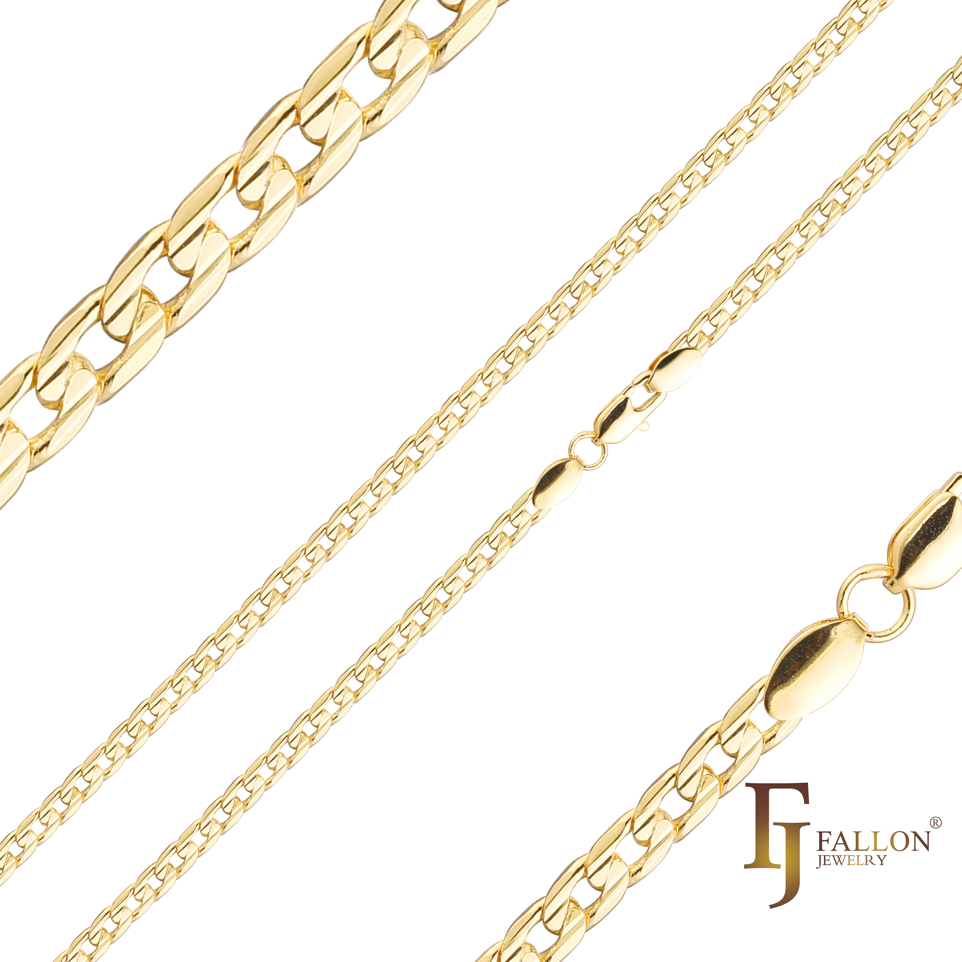Flat round curb chains plated in 14K Gold