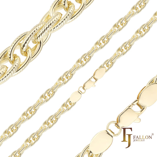 Rope hammered chains plated in 14K Gold
