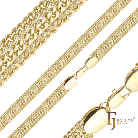 Three way link Cuban chains plated in 14K Gold, Rose Gold two tone