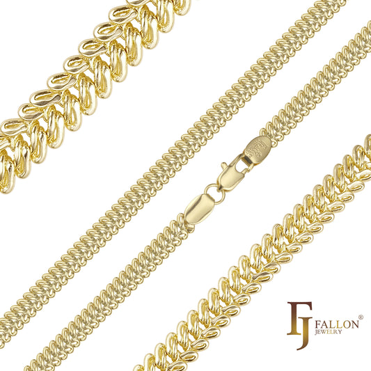 Fish bone triple cable link chains plated in 14K Gold, Rose Gold, two tone
