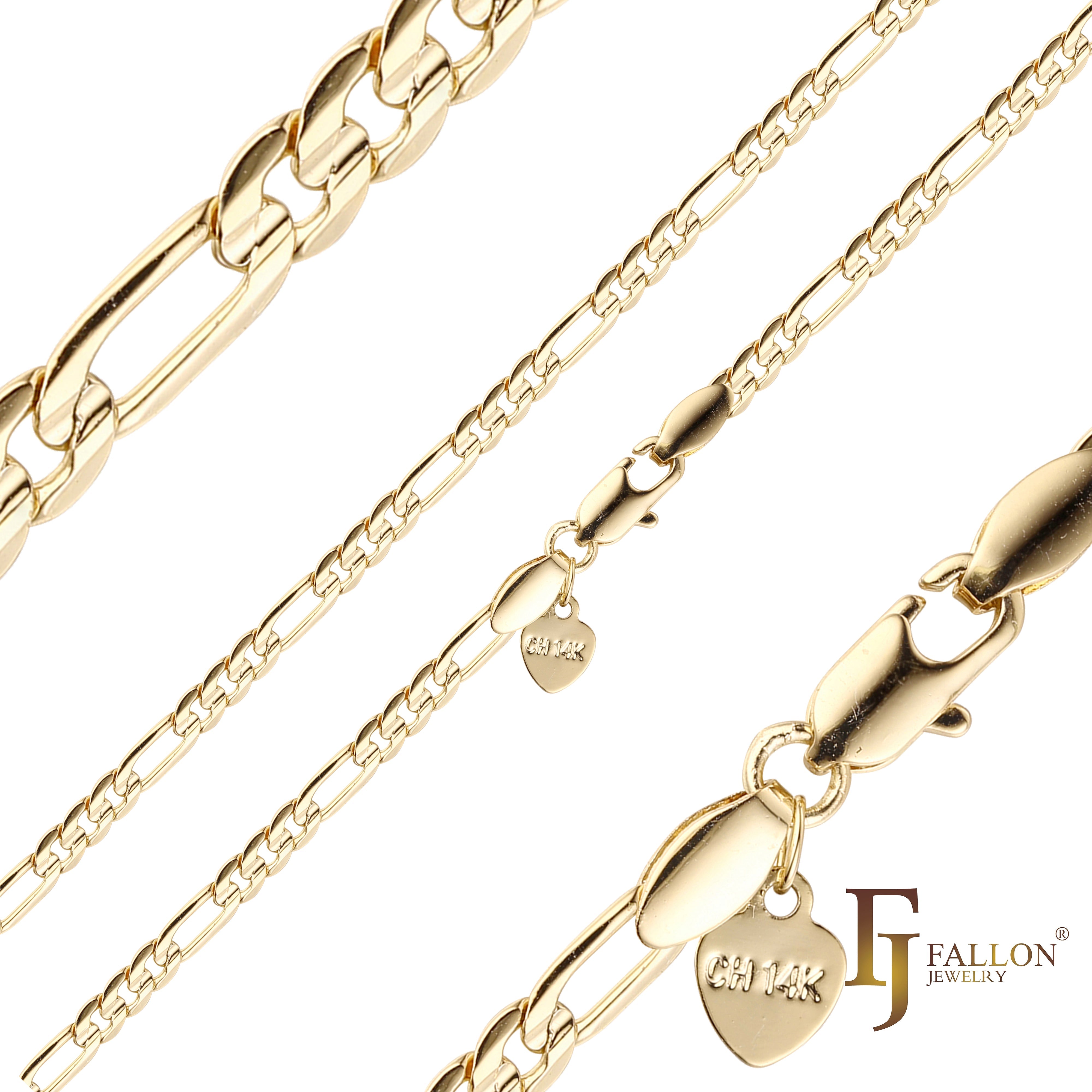 Figaro link center Groove hammered 14K Gold, Rose Gold two tone chains