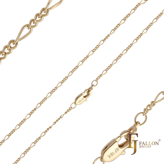 Thin Cable Figaro link SBK chains plated in 14K Gold